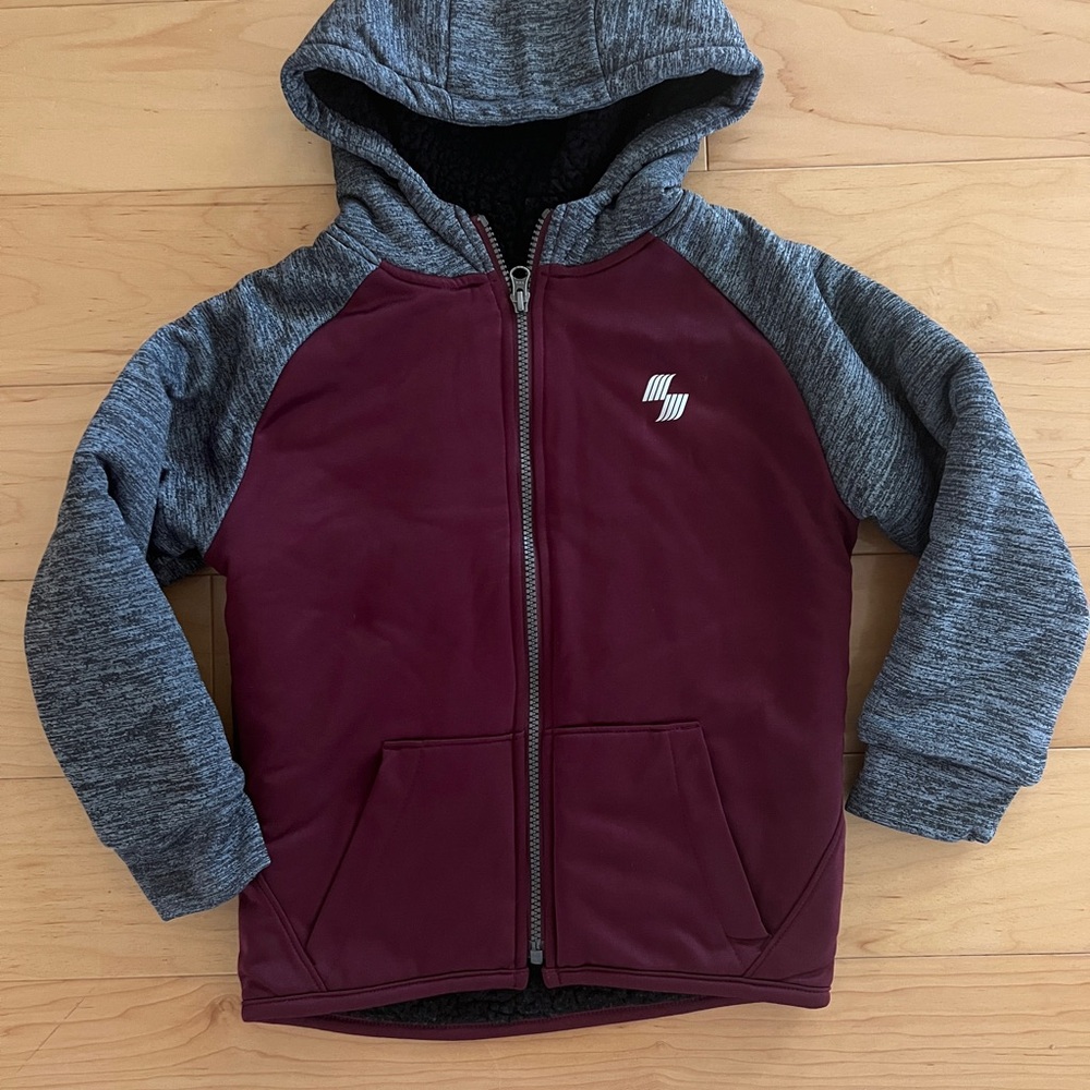 The Children’s Place-Kids Maroon and Gray Hoodie with Sherpa Like Fleece Lining